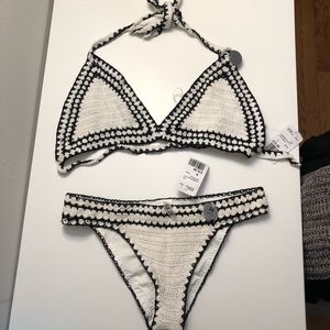 Forever 21 black and white crochet bathing suit